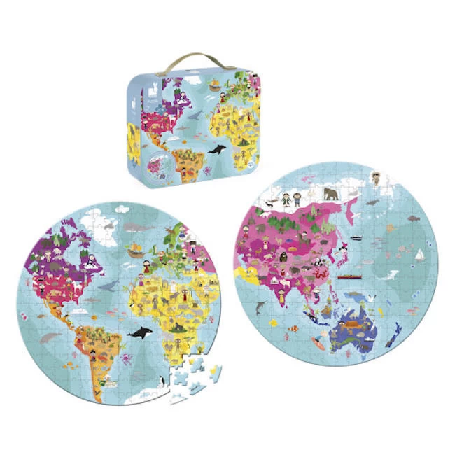 Janod WORLD ROUND DOUBLE SIDED PUZZLE 208 PC 1 Janod WORLD ROUND DOUBLE SIDED PUZZLE 208 PC