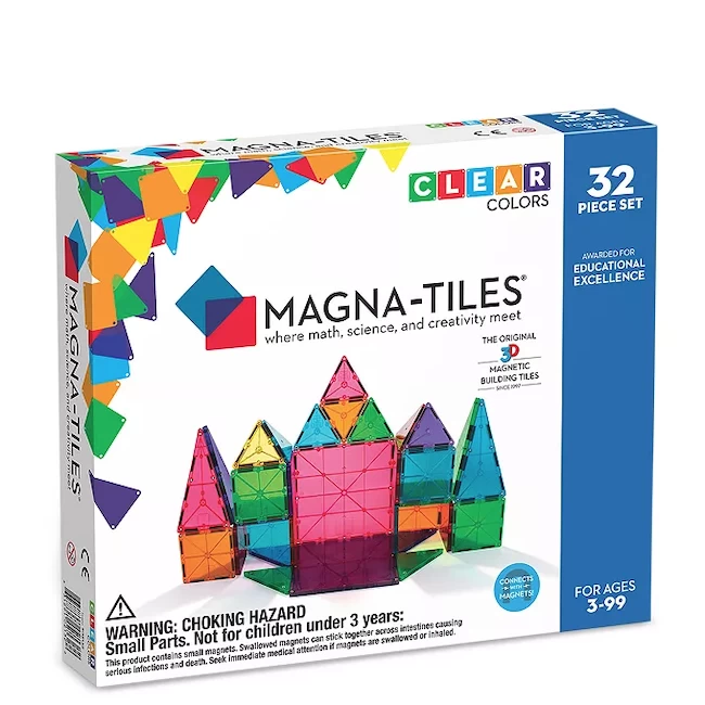 MAGNA-TILES CLEAR COLORS 32 PIECE SET 1 MAGNA-TILES CLEAR COLORS 32 PIECE SET