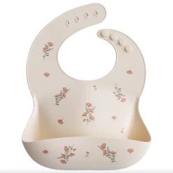 Mushie SILICONE BABY BIB- PINK FLOWERS