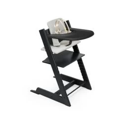 Stokke TRIPP TRAPP HIGH CHAIR COMPLETE BLACK WITH NORDIC GREY CUSHION AND TRAY