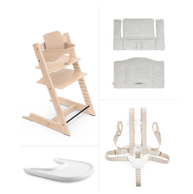 Stokke TRIPP TRAPP HIGH CHAIR COMPLETE NATURAL WITH NORDIC GREY CUSHION AND TRAY 2 Stokke TRIPP TRAPP HIGH CHAIR COMPLETE NATURAL WITH NORDIC GREY CUSHION AND TRAY - Afbeelding 2