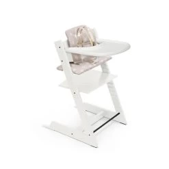 Stokke TRIPP TRAPP HIGH CHAIR COMPLETE WHITE WITH SILVER STARS CUSHION AND TRAY