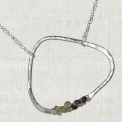 WHITE DIAMOND ABSTRACT LIFE CIRCLES WITH DESCRIPTION 17” STERLING SILVER NECKLACE